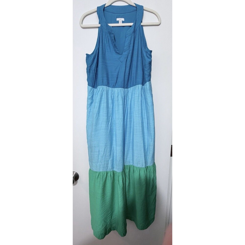 J Jill Women’s Color Block Tired Blue & Green Sundress Size Medium